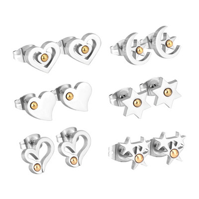LUXUKISSKIDS 6 perechi/lot Set de cercei cu zirconiu din oțel chirurgical inoxidabil Pachet Set de cercei de Crăciun cu zircon pentru femei, bijuterii de modă
