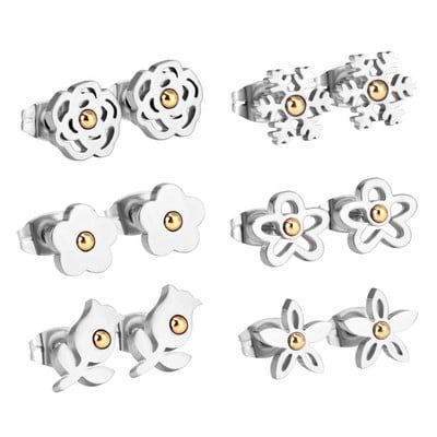 LUXUKISSKIDS 6 perechi/lot Set de cercei cu zirconiu din oțel chirurgical inoxidabil Pachet Set de cercei de Crăciun cu zircon pentru femei, bijuterii de modă