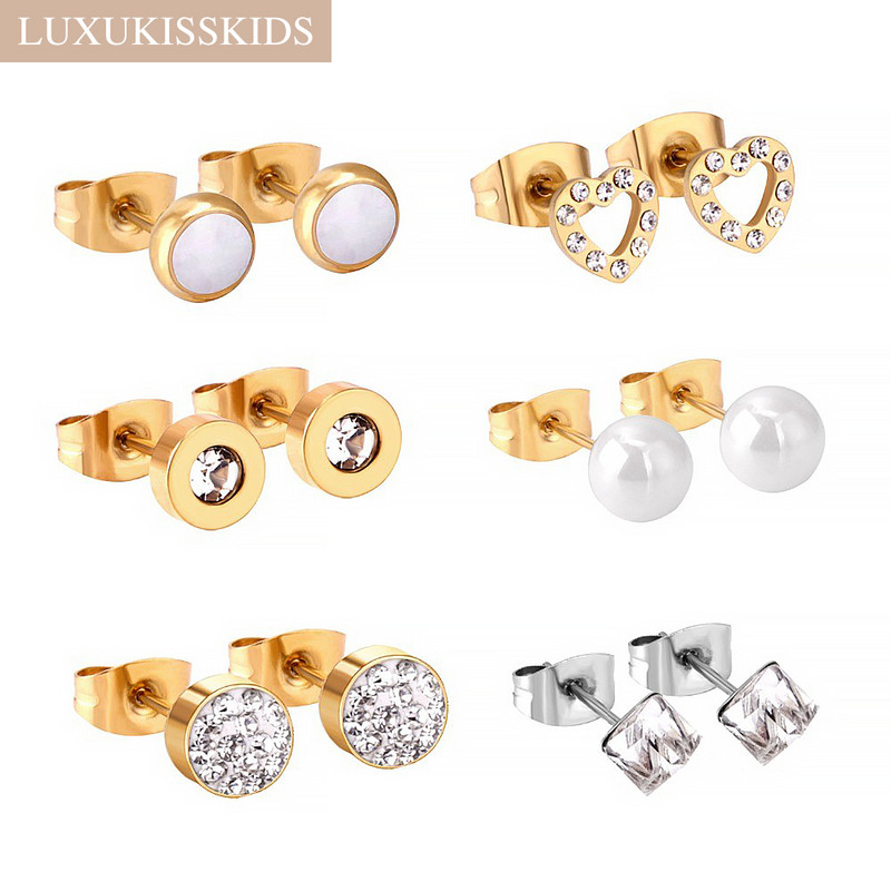 LUXUKISSKIDS 6 perechi/lot Set de cercei cu zirconiu din oțel chirurgical inoxidabil Pachet Set de cercei de Crăciun cu zircon pentru femei, bijuterii de modă