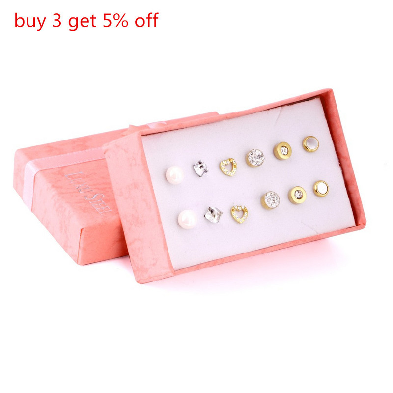 LUXUKISSKIDS 6 perechi/lot Set de cercei cu zirconiu din oțel chirurgical inoxidabil Pachet Set de cercei de Crăciun cu zircon pentru femei, bijuterii de modă