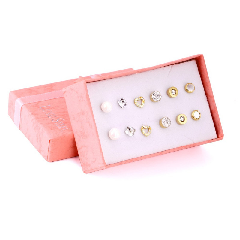 LUXUKISSKIDS 6 perechi/lot Set de cercei cu zirconiu din oțel chirurgical inoxidabil Pachet Set de cercei de Crăciun cu zircon pentru femei, bijuterii de modă