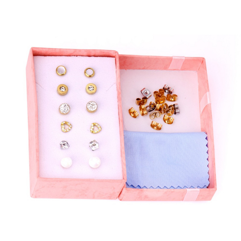 LUXUKISSKIDS 6 perechi/lot Set de cercei cu zirconiu din oțel chirurgical inoxidabil Pachet Set de cercei de Crăciun cu zircon pentru femei, bijuterii de modă