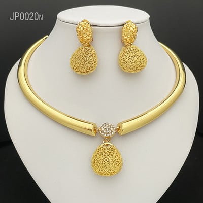 Set de cercei colier pentru femei din Dubai, bijuterii de modă africană, Nigeria, bijuterii de mireasă placate cu aur, cadouri de petrecere de nuntă
