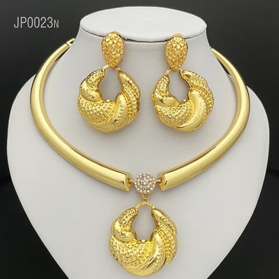 Set de cercei colier pentru femei din Dubai, bijuterii de modă africană, Nigeria, bijuterii de mireasă placate cu aur, cadouri de petrecere de nuntă