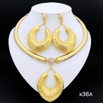Set de cercei colier pentru femei din Dubai, bijuterii de modă africană, Nigeria, bijuterii de mireasă placate cu aur, cadouri de petrecere de nuntă