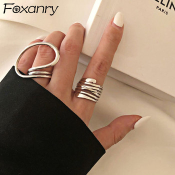 Годежни пръстени Foxanry със златен цвят за жени Преувеличени бижута Модни прости изкривени геометрични парти аксесоари