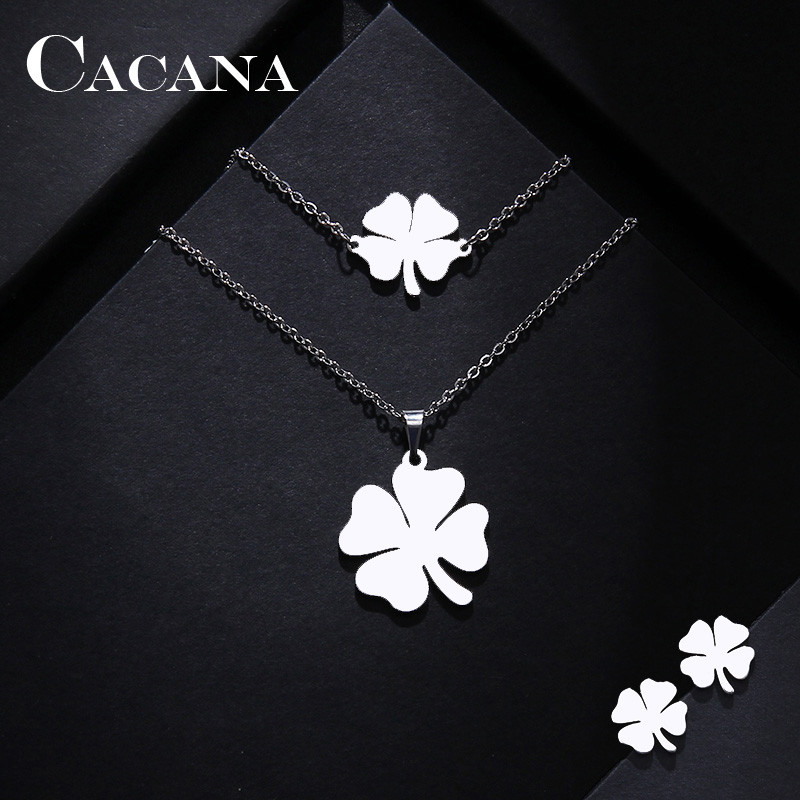 CACANA nerūdijančio plieno rinkiniai moterims dobilo formos karoliai apyrankės auskarai moterims meilužio sužadėtuvių papuošalai