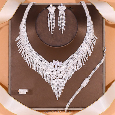 Stonefans luksuzni setovi svadbenog nakita s kićankama i dijamantima za žene Vjenčani dodaci Set šupljih kristalnih ogrlica Afrički nakit