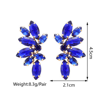 Тъмносини серии Дълги висящи обеци за жени Тенденция за 2022 г. Луксозни цветя Геометрични акрилни кристали Ретро бижута с чар