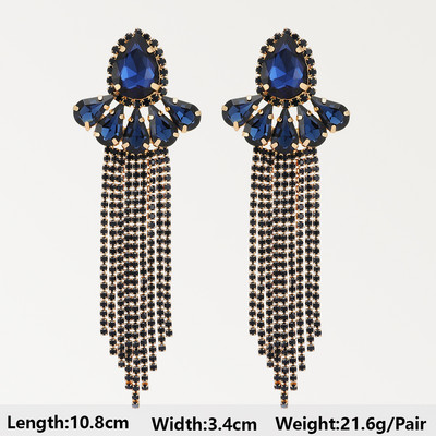 Тъмносини серии Дълги висящи обеци за жени Тенденция за 2022 г. Луксозни цветя Геометрични акрилни кристали Ретро бижута с чар