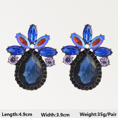 Тъмносини серии Дълги висящи обеци за жени Тенденция за 2022 г. Луксозни цветя Геометрични акрилни кристали Ретро бижута с чар