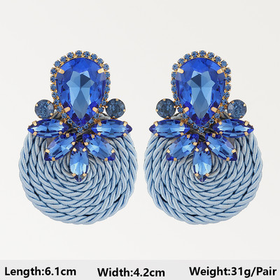 Тъмносини серии Дълги висящи обеци за жени Тенденция за 2022 г. Луксозни цветя Геометрични акрилни кристали Ретро бижута с чар