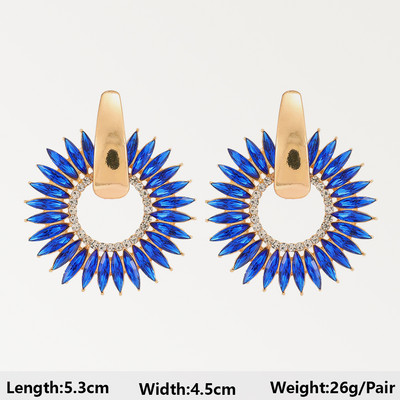 Тъмносини серии Дълги висящи обеци за жени Тенденция за 2022 г. Луксозни цветя Геометрични акрилни кристали Ретро бижута с чар