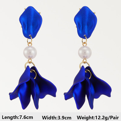 Тъмносини серии Дълги висящи обеци за жени Тенденция за 2022 г. Луксозни цветя Геометрични акрилни кристали Ретро бижута с чар