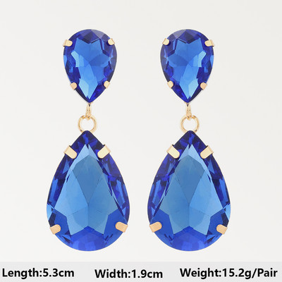 Тъмносини серии Дълги висящи обеци за жени Тенденция за 2022 г. Луксозни цветя Геометрични акрилни кристали Ретро бижута с чар