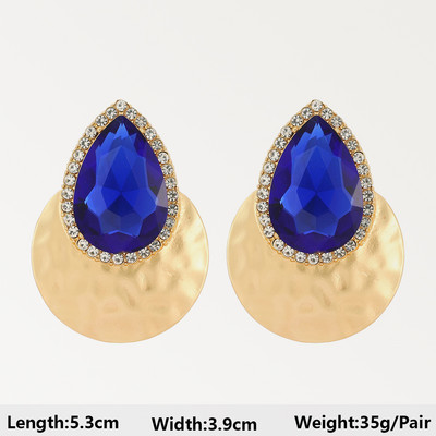 Тъмносини серии Дълги висящи обеци за жени Тенденция за 2022 г. Луксозни цветя Геометрични акрилни кристали Ретро бижута с чар