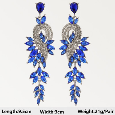 Тъмносини серии Дълги висящи обеци за жени Тенденция за 2022 г. Луксозни цветя Геометрични акрилни кристали Ретро бижута с чар