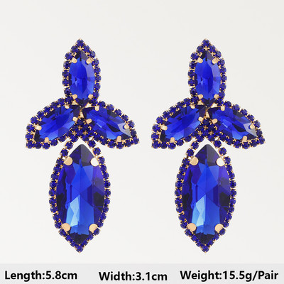 Тъмносини серии Дълги висящи обеци за жени Тенденция за 2022 г. Луксозни цветя Геометрични акрилни кристали Ретро бижута с чар