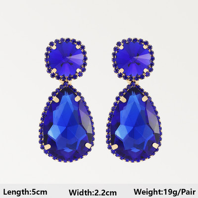 Тъмносини серии Дълги висящи обеци за жени Тенденция за 2022 г. Луксозни цветя Геометрични акрилни кристали Ретро бижута с чар