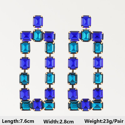 Тъмносини серии Дълги висящи обеци за жени Тенденция за 2022 г. Луксозни цветя Геометрични акрилни кристали Ретро бижута с чар