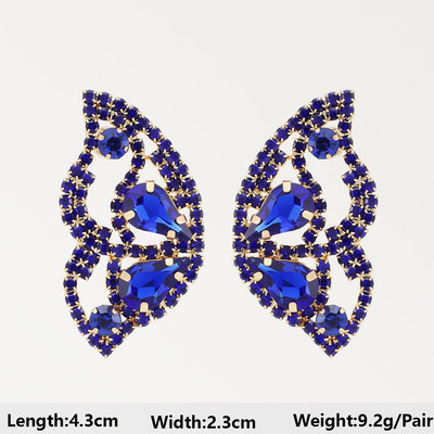 Тъмносини серии Дълги висящи обеци за жени Тенденция за 2022 г. Луксозни цветя Геометрични акрилни кристали Ретро бижута с чар