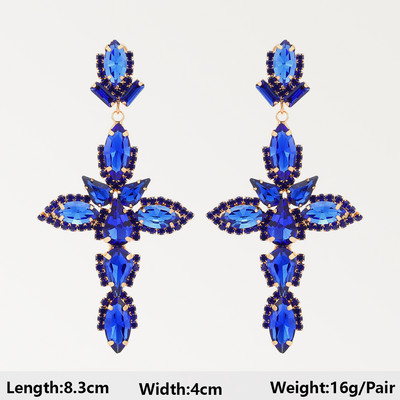 Тъмносини серии Дълги висящи обеци за жени Тенденция за 2022 г. Луксозни цветя Геометрични акрилни кристали Ретро бижута с чар