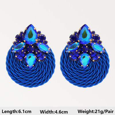 Тъмносини серии Дълги висящи обеци за жени Тенденция за 2022 г. Луксозни цветя Геометрични акрилни кристали Ретро бижута с чар