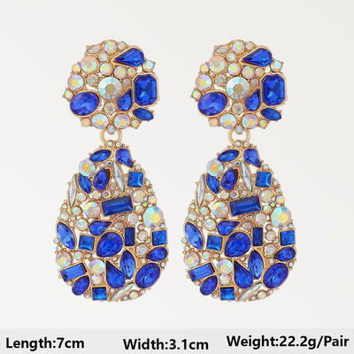 Тъмносини серии Дълги висящи обеци за жени Тенденция за 2022 г. Луксозни цветя Геометрични акрилни кристали Ретро бижута с чар