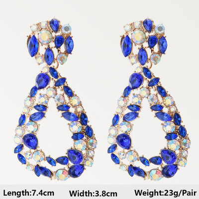 Тъмносини серии Дълги висящи обеци за жени Тенденция за 2022 г. Луксозни цветя Геометрични акрилни кристали Ретро бижута с чар