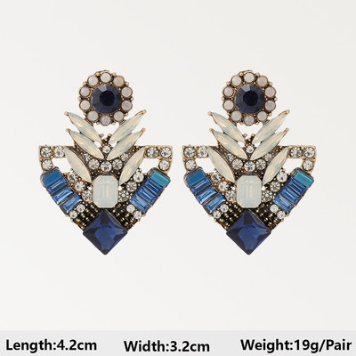 Тъмносини серии Дълги висящи обеци за жени Тенденция за 2022 г. Луксозни цветя Геометрични акрилни кристали Ретро бижута с чар