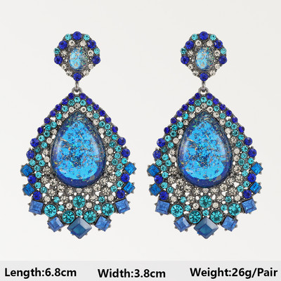 Тъмносини серии Дълги висящи обеци за жени Тенденция за 2022 г. Луксозни цветя Геометрични акрилни кристали Ретро бижута с чар