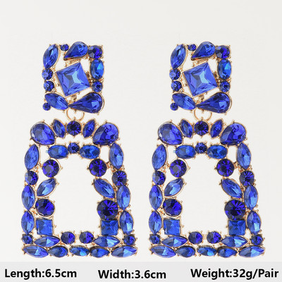 Тъмносини серии Дълги висящи обеци за жени Тенденция за 2022 г. Луксозни цветя Геометрични акрилни кристали Ретро бижута с чар