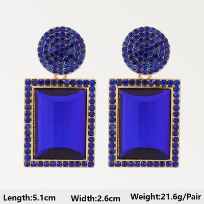 Тъмносини серии Дълги висящи обеци за жени Тенденция за 2022 г. Луксозни цветя Геометрични акрилни кристали Ретро бижута с чар