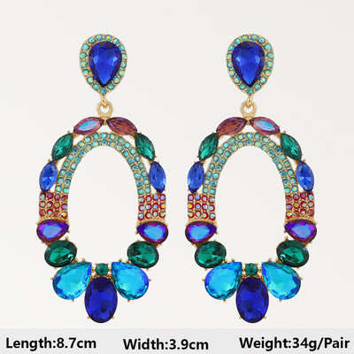 Тъмносини серии Дълги висящи обеци за жени Тенденция за 2022 г. Луксозни цветя Геометрични акрилни кристали Ретро бижута с чар