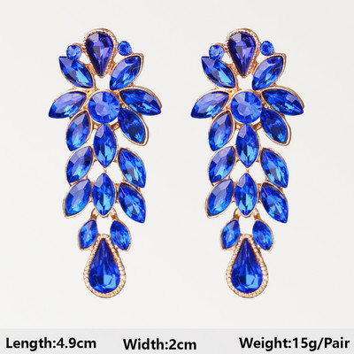 Тъмносини серии Дълги висящи обеци за жени Тенденция за 2022 г. Луксозни цветя Геометрични акрилни кристали Ретро бижута с чар