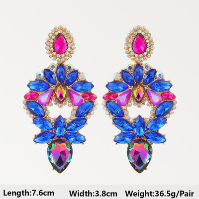 Тъмносини серии Дълги висящи обеци за жени Тенденция за 2022 г. Луксозни цветя Геометрични акрилни кристали Ретро бижута с чар