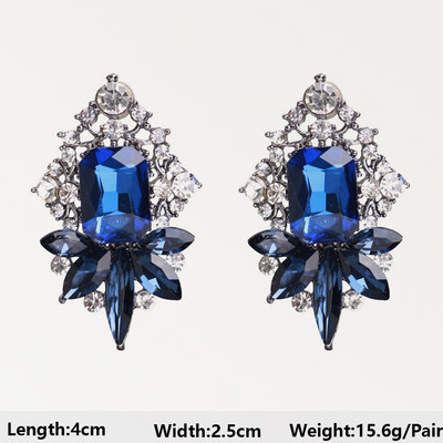 Тъмносини серии Дълги висящи обеци за жени Тенденция за 2022 г. Луксозни цветя Геометрични акрилни кристали Ретро бижута с чар