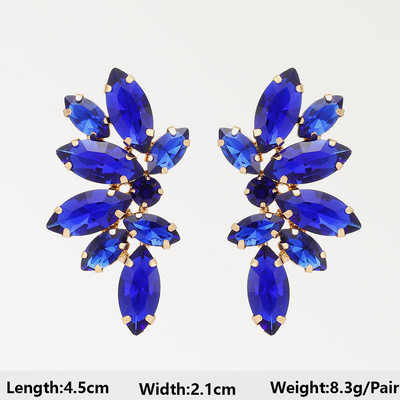 Тъмносини серии Дълги висящи обеци за жени Тенденция за 2022 г. Луксозни цветя Геометрични акрилни кристали Ретро бижута с чар