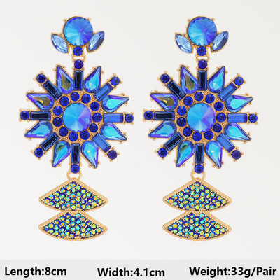 Тъмносини серии Дълги висящи обеци за жени Тенденция за 2022 г. Луксозни цветя Геометрични акрилни кристали Ретро бижута с чар