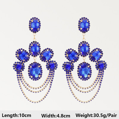 Тъмносини серии Дълги висящи обеци за жени Тенденция за 2022 г. Луксозни цветя Геометрични акрилни кристали Ретро бижута с чар