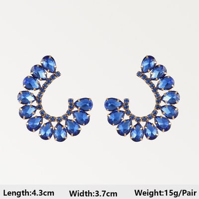 Тъмносини серии Дълги висящи обеци за жени Тенденция за 2022 г. Луксозни цветя Геометрични акрилни кристали Ретро бижута с чар