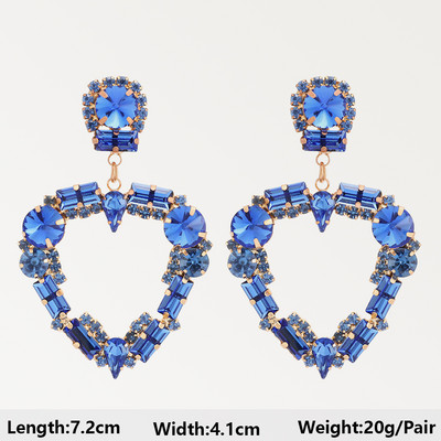 Тъмносини серии Дълги висящи обеци за жени Тенденция за 2022 г. Луксозни цветя Геометрични акрилни кристали Ретро бижута с чар