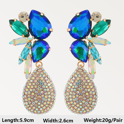 Тъмносини серии Дълги висящи обеци за жени Тенденция за 2022 г. Луксозни цветя Геометрични акрилни кристали Ретро бижута с чар