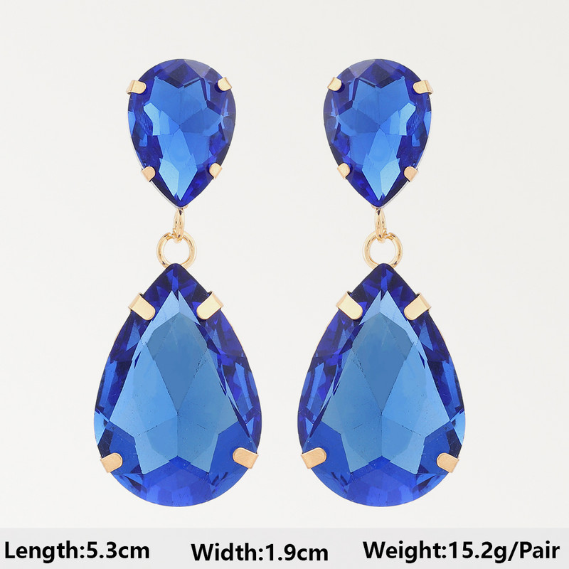 Тъмносини серии Дълги висящи обеци за жени Тенденция за 2022 г. Луксозни цветя Геометрични акрилни кристали Ретро бижута с чар