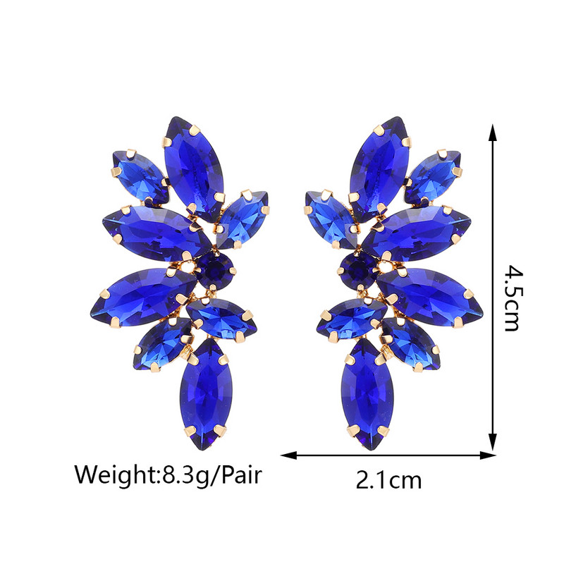 Тъмносини серии Дълги висящи обеци за жени Тенденция за 2022 г. Луксозни цветя Геометрични акрилни кристали Ретро бижута с чар