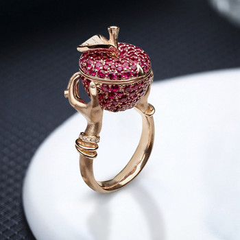 Луксозен сватбен пръстен с розов кристал и ябълка Унисекс пънк хип хоп лоза пръстени с тайно отделение за жени мъже подарък за годишнина бижута