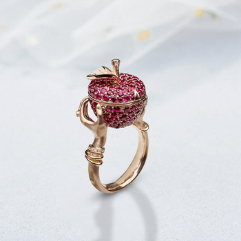 Луксозен сватбен пръстен с розов кристал и ябълка Унисекс пънк хип хоп лоза пръстени с тайно отделение за жени мъже подарък за годишнина бижута