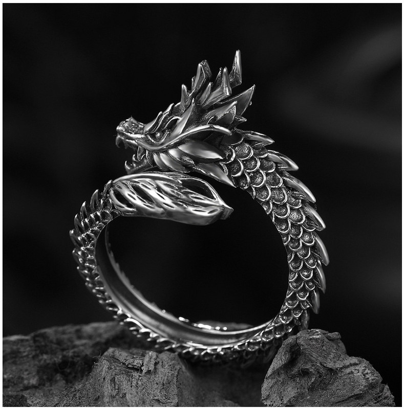 Inel cu dragon retro 2021, personalitate la modă, dominator, exagerat, un singur deschis, la modă, inel pentru degetul arătător