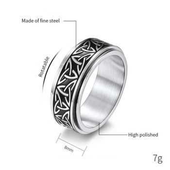 Нов стил Уникален въртящ се пръстен от неръждаема стомана Ретро келтски триъгълен възел Мъжки пръстени Парти бижута за жени Подарък размер 7-13