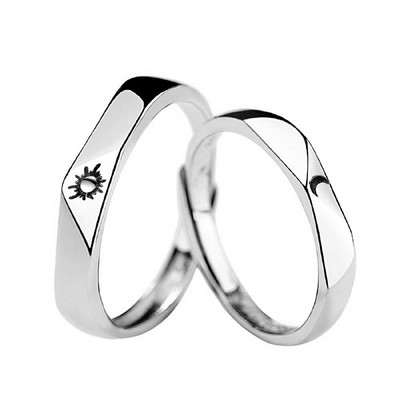 2 buc Inele de cuplu retro Soare Luna pentru femei Bărbați Inele pereche reglabile Inele de logodnă Kit de bijuterii pentru iubitori anillos mujer